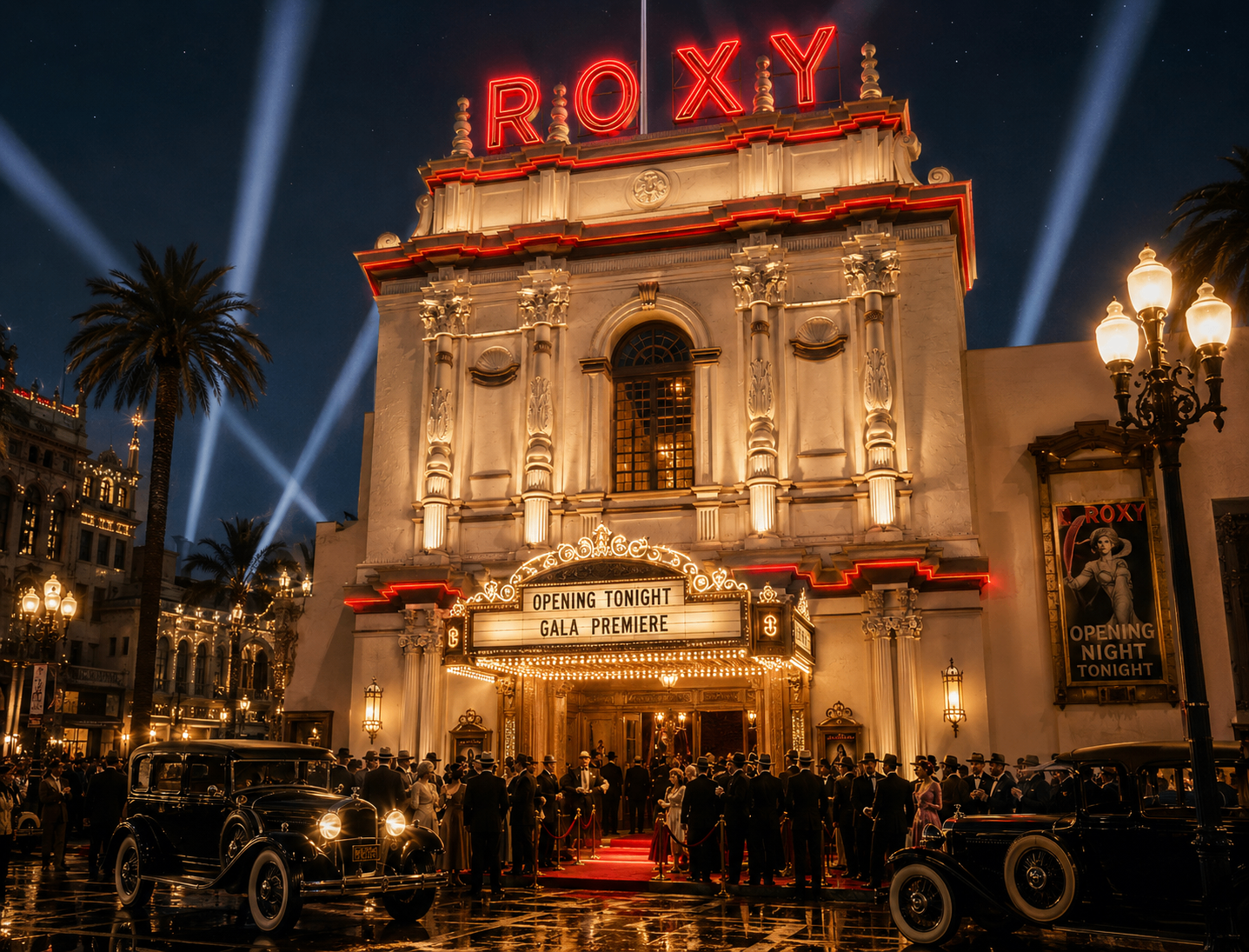Imagined gala premiere at the Roxy — AI artwork by Paul Brennan