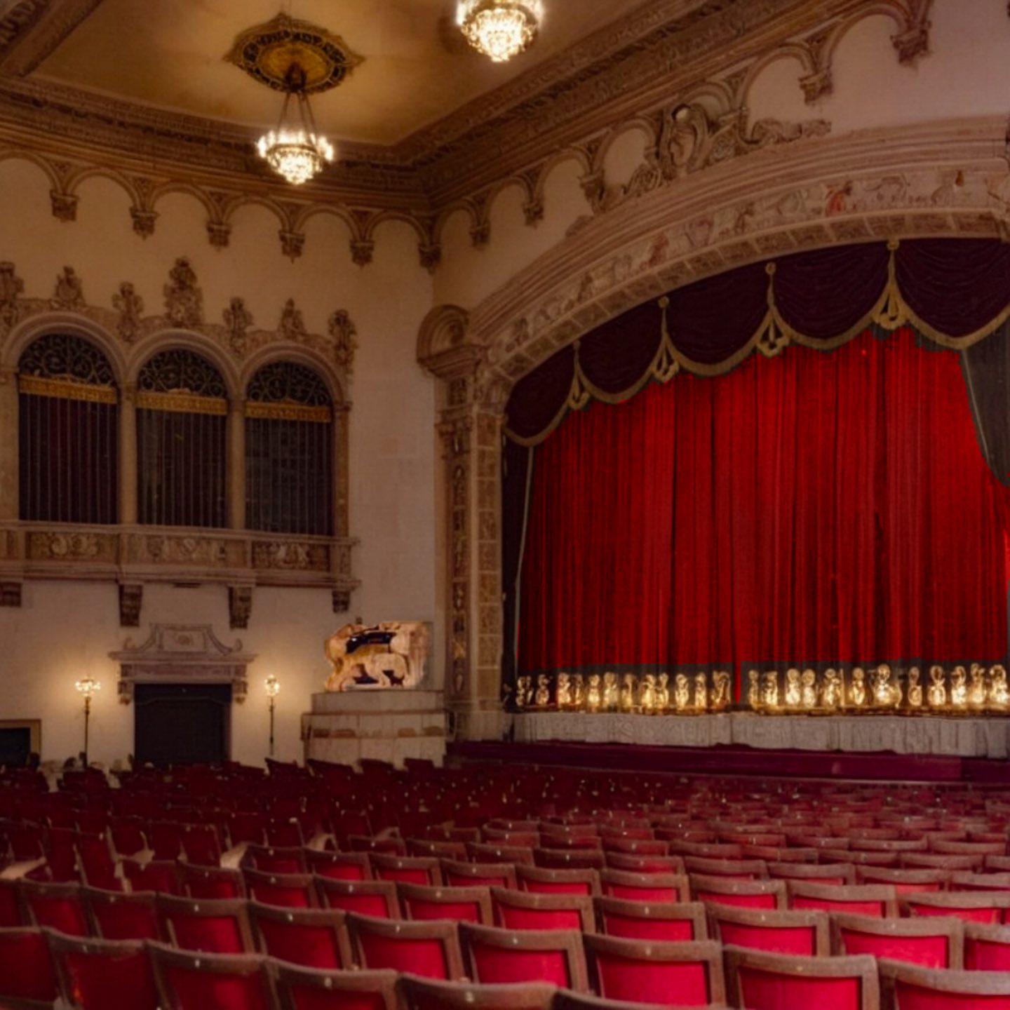 Auditorium in colour, looking across to the OP organ grille
