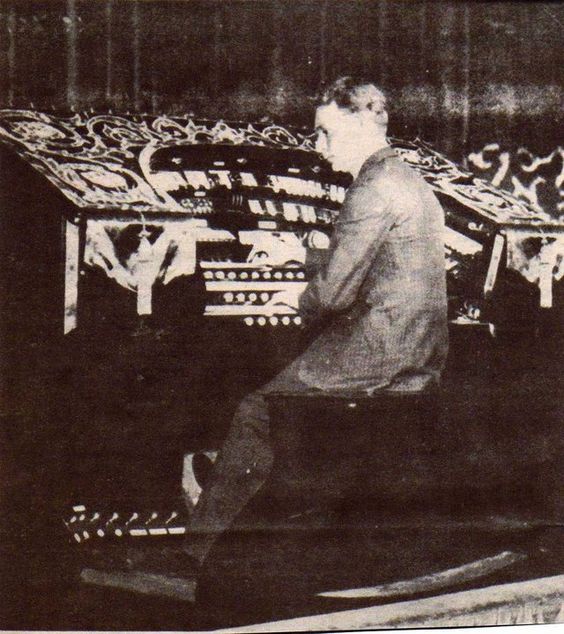 Organist Ivor Jones at the Roxy's Christie theatre organ console