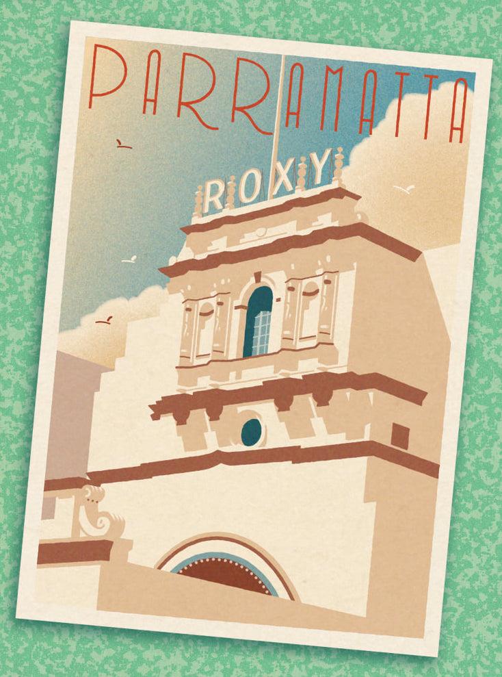 Art card of the Roxy tower by Andrew Burns, Barocky Chocky Studios